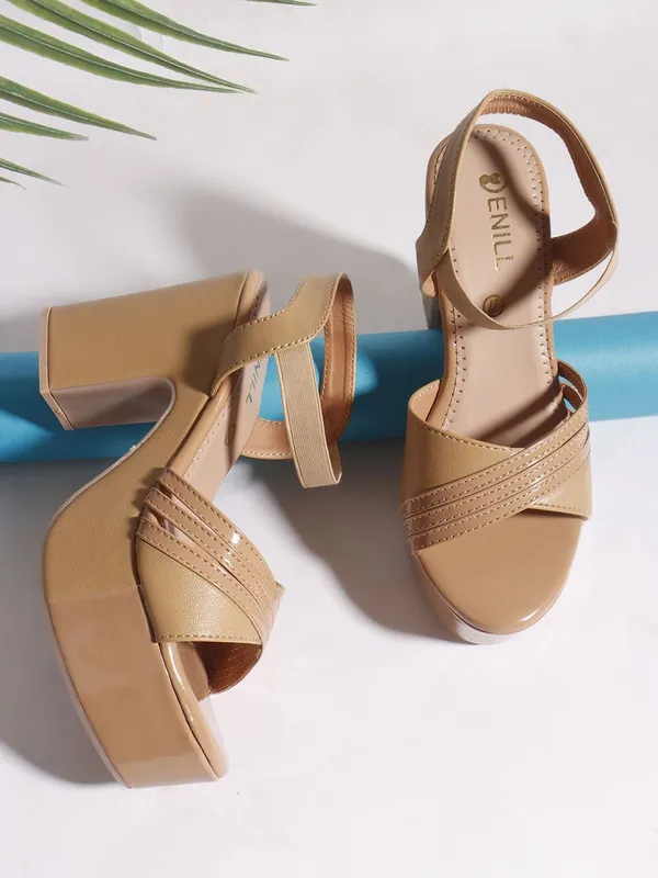 Beige_Synthetic_Leather_Heels_For_Women
