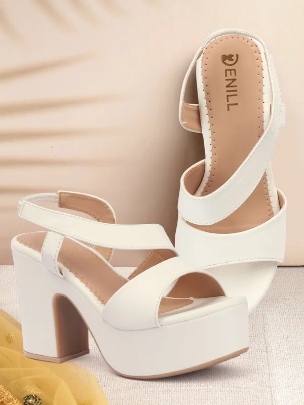 White_Synthetic_Leather_Heels_For_Women