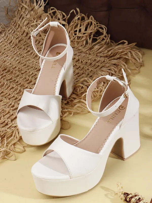 White_Synthetic_Leather_Heels_For_Women