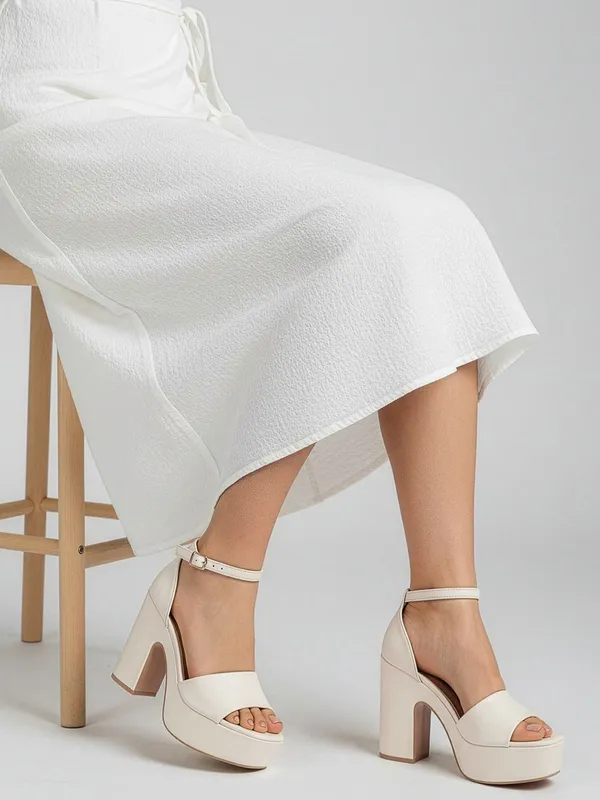 White_Synthetic_Leather_Heels_For_Women