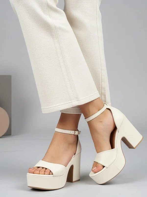White_Synthetic_Leather_Heels_For_Women