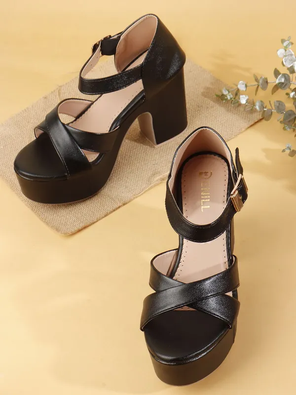 Black_Synthetic_Leather_Heels_For_Women