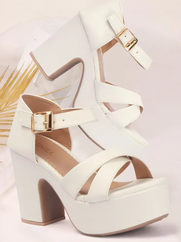 White_Synthetic_Leather_Heels_For_Women
