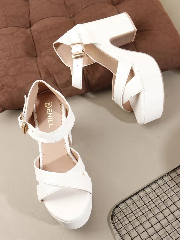 White_Synthetic_Leather_Heels_For_Women