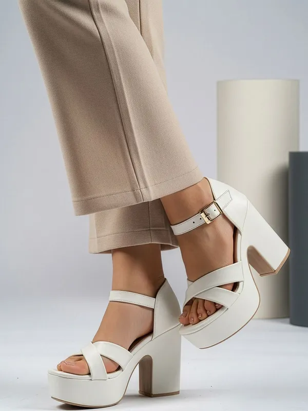 White_Synthetic_Leather_Heels_For_Women