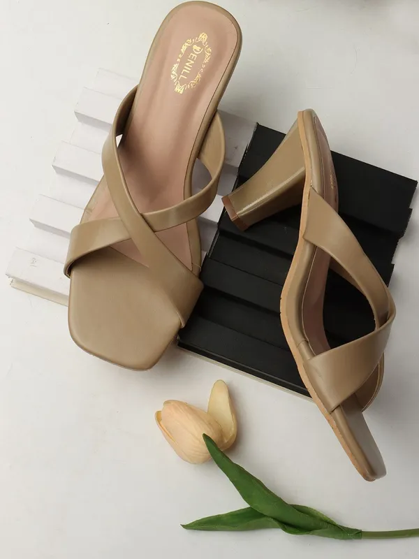 Beige_Synthetic_Leather_Heels_For_Women