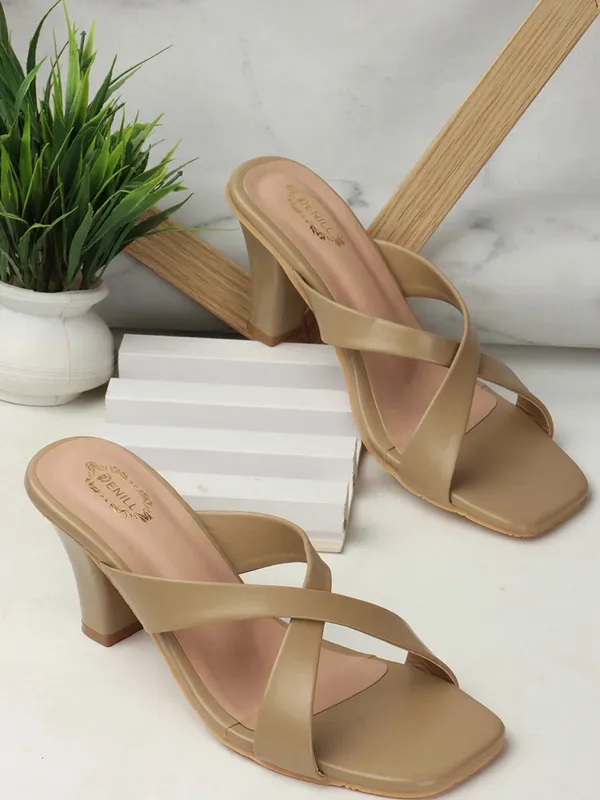Beige_Synthetic_Leather_Heels_For_Women