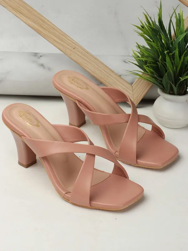 Pink_Synthetic_Leather_Heels_For_Women