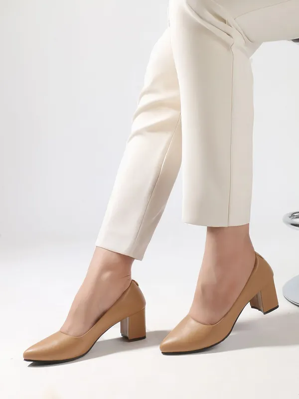 Beige_Synthetic_Leather_Heels_For_Women