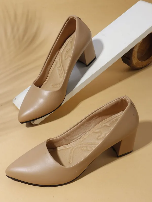 Beige_Synthetic_Leather_Heels_For_Women