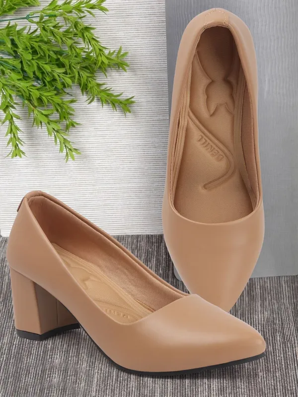 Beige_Synthetic_Leather_Heels_For_Women