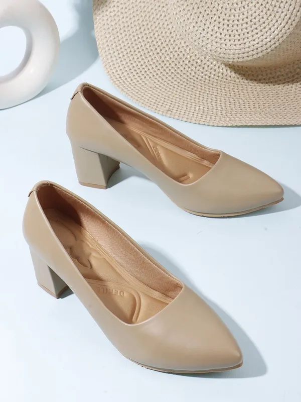 Beige_Synthetic_Leather_Heels_For_Women