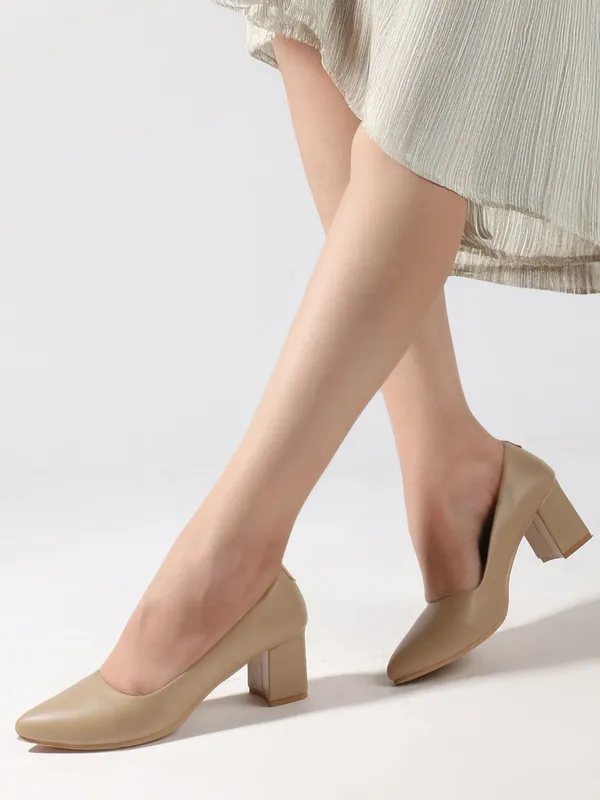 Beige_Synthetic_Leather_Heels_For_Women
