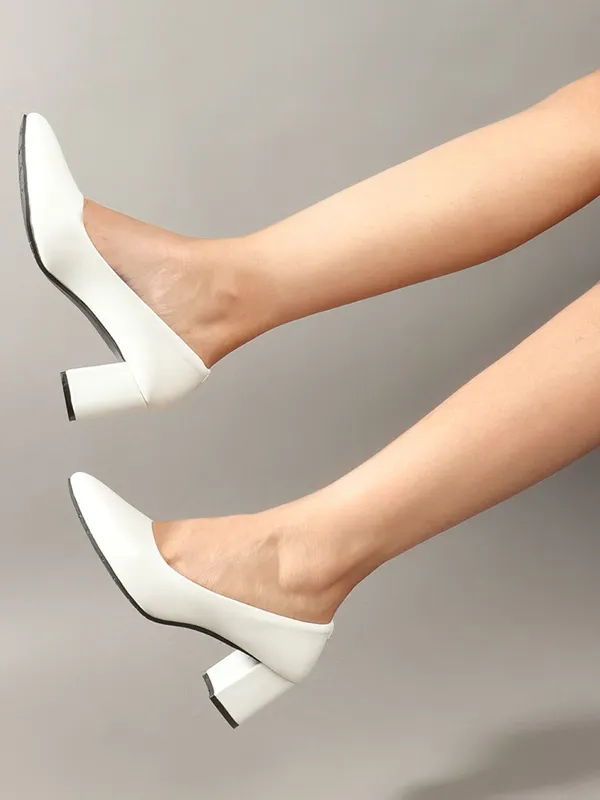 White_Synthetic_Leather_Heels_For_Women