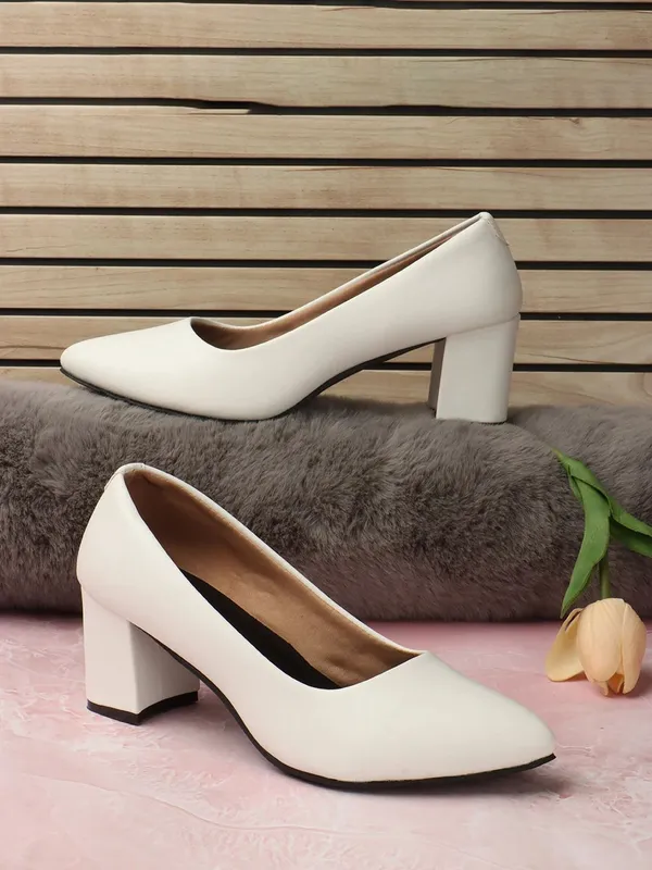 White_Synthetic_Leather_Heels_For_Women