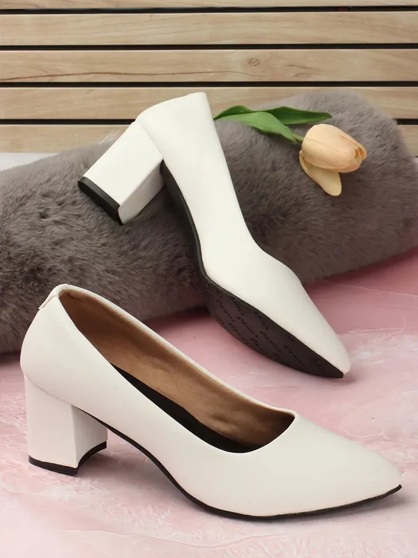 White_Synthetic_Leather_Heels_For_Women