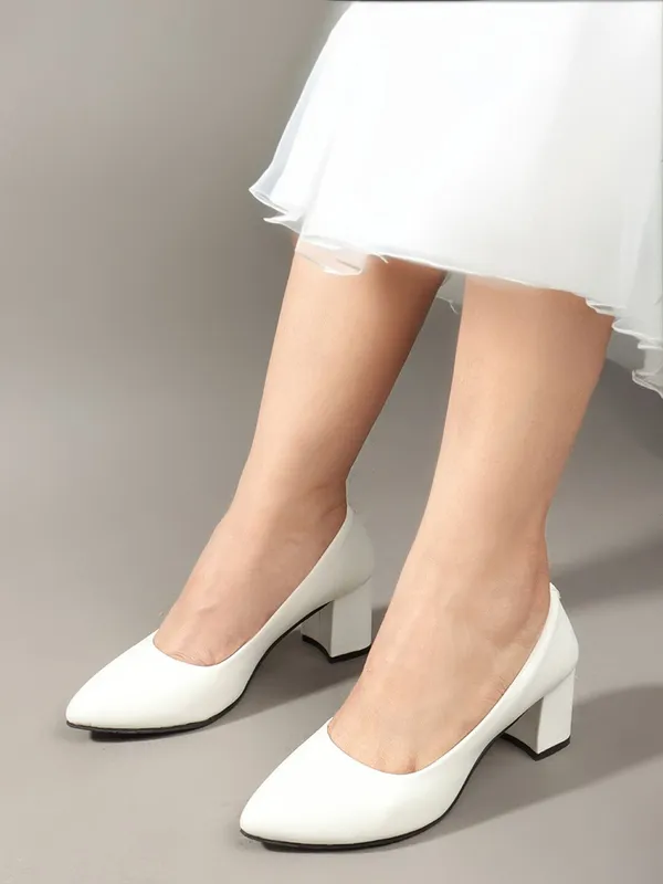 White_Synthetic_Leather_Heels_For_Women
