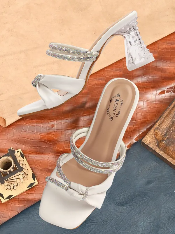 White_Synthetic_Leather_Heels_For_Women