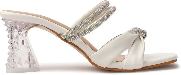 White_Synthetic_Leather_Heels_For_Women