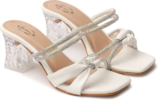 White_Synthetic_Leather_Heels_For_Women