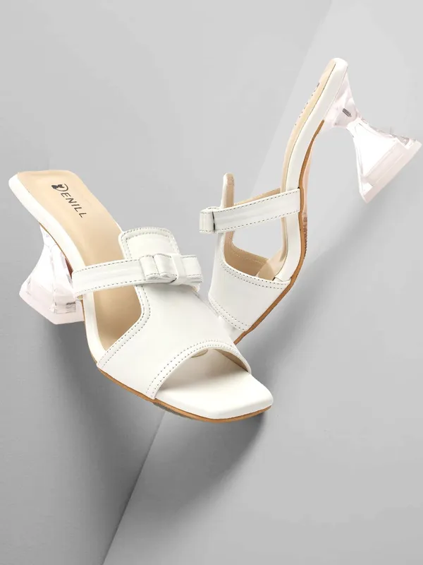 White_Synthetic_Leather_Heels_For_Women