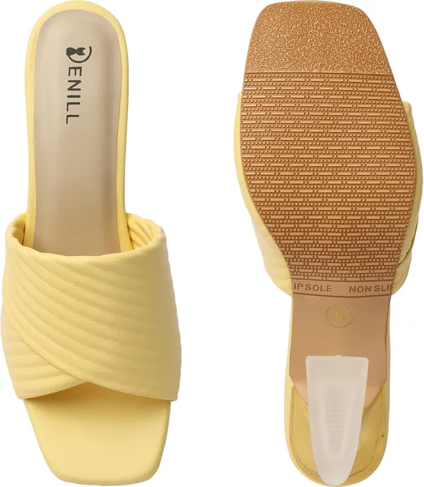 Yellow_Synthetic_Leather_Heels_For_Women