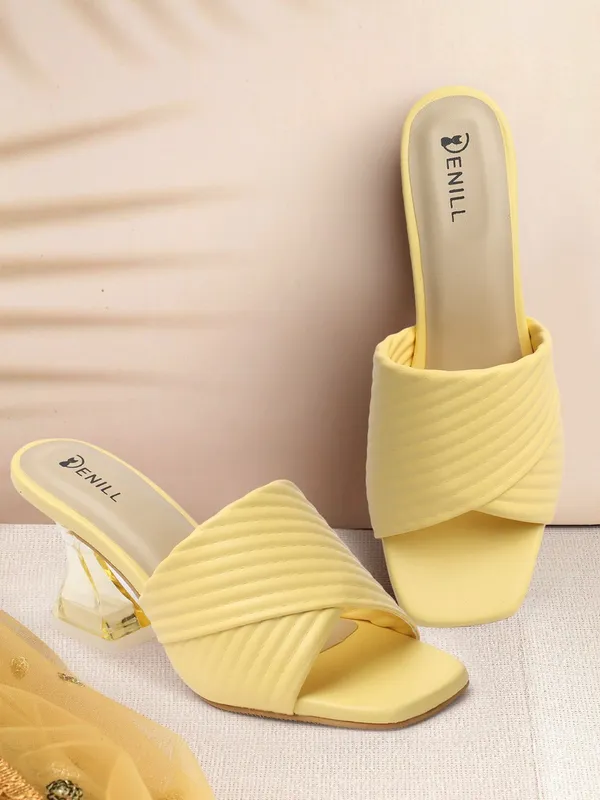 Yellow_Synthetic_Leather_Heels_For_Women