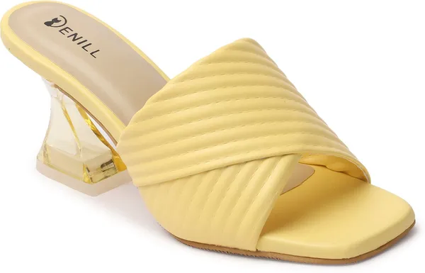 Yellow_Synthetic_Leather_Heels_For_Women
