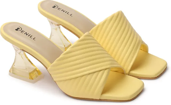 Yellow_Synthetic_Leather_Heels_For_Women