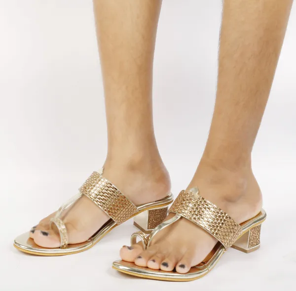 Gold_Synthetic_Leather_Heels_For_Women