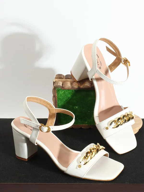 White_Synthetic_Leather_Heels_For_Women
