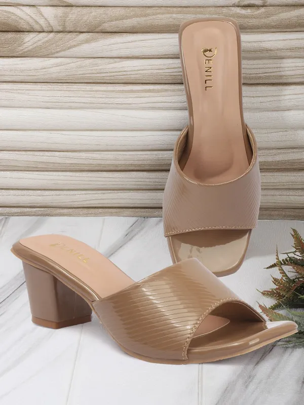 Beige_Synthetic_Leather_Heels_For_Women