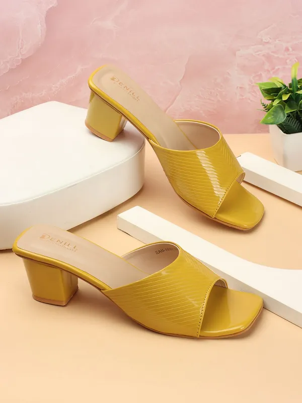 Yellow_Synthetic_Leather_Heels_For_Women