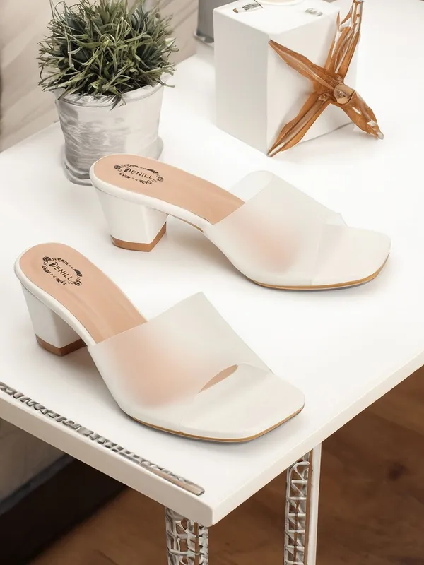 White_Synthetic_Leather_Heels_For_Women