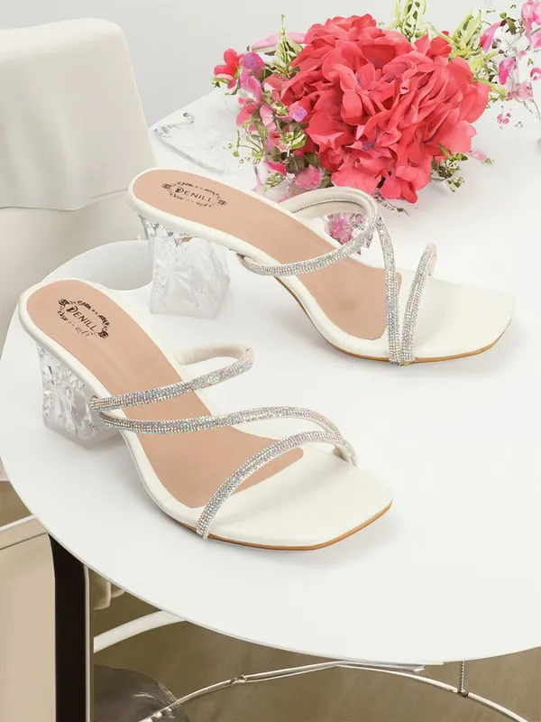 White_Synthetic_Leather_Heels_For_Women