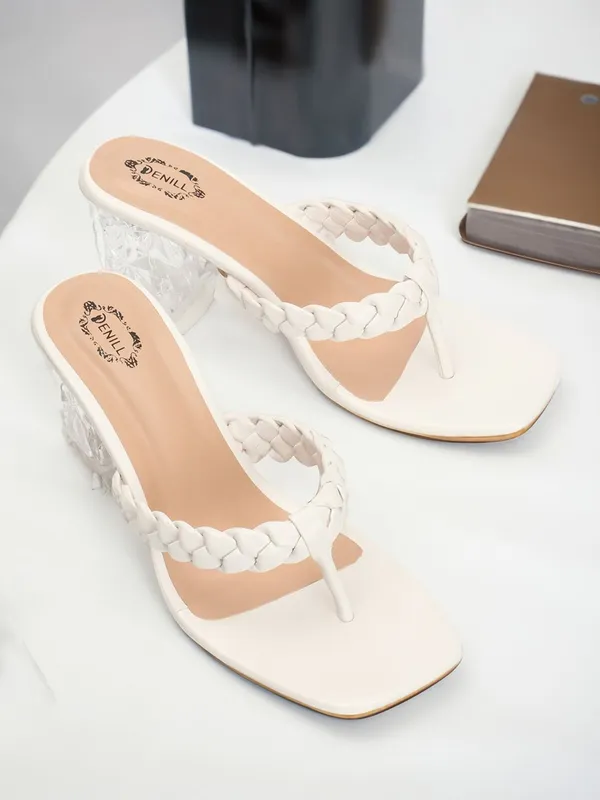 White_Synthetic_Leather_Heels_For_Women