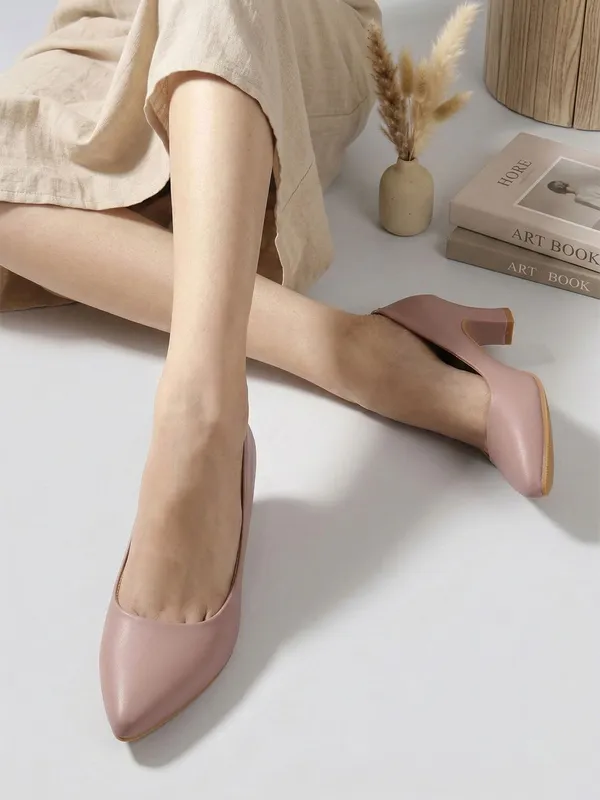 Pink_Synthetic_Leather_Heels_For_Women