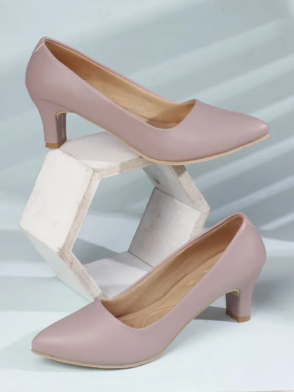 Pink_Synthetic_Leather_Heels_For_Women