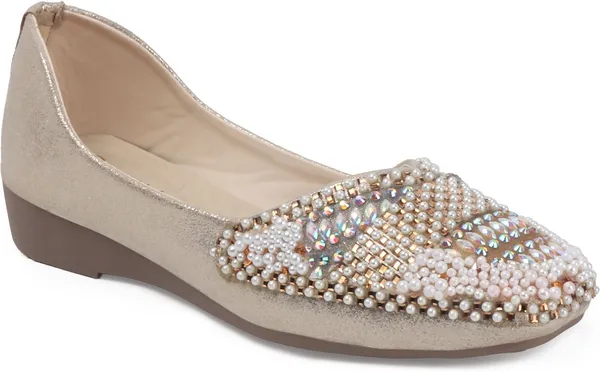 Gold_Synthetic_Leather_Party_Slip_On_Bellies_For_Women