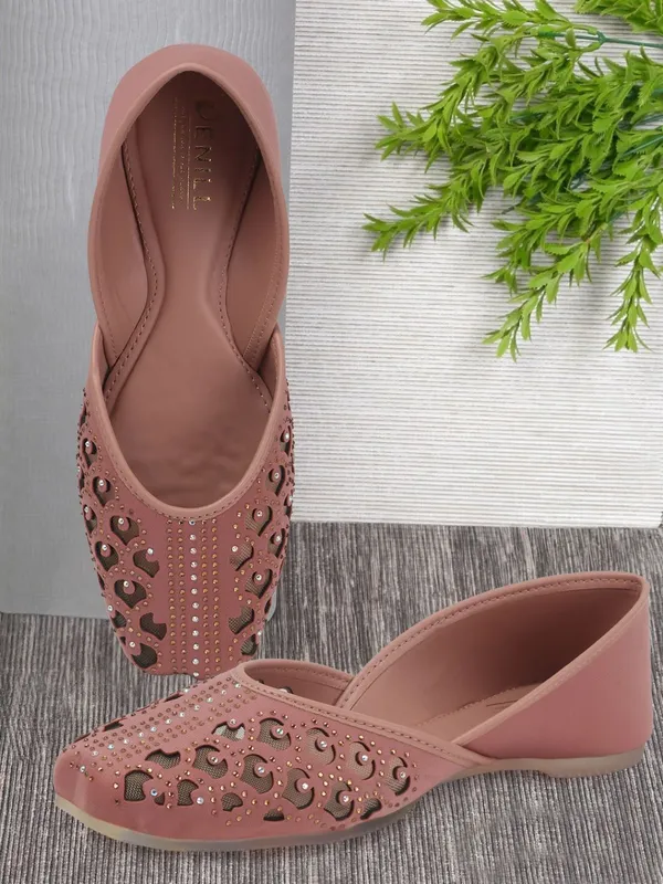 Peach_Synthetic_Leather_Party_Slip_On_Bellies_For_Women
