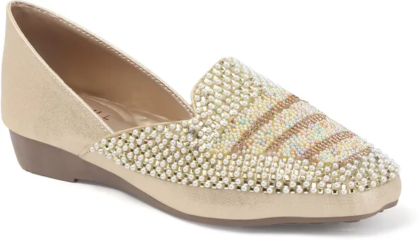 Gold_Synthetic_Leather_Party_Slip_On_Bellies_For_Women