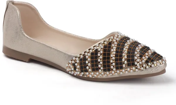 Gold_Synthetic_Leather_Party_Slip_On_Bellies_For_Women