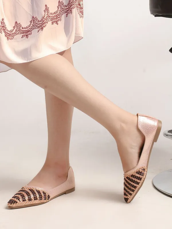 Peach_Synthetic_Leather_Party_Slip_On_Bellies_For_Women