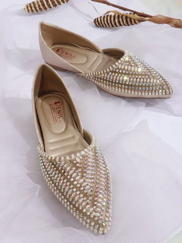 Gold_Synthetic_Leather_Party_Slip_On_Bellies_For_Women