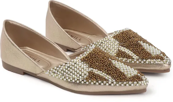 Gold_Synthetic_Leather_Wedding_Slip_On_Bellies_For_Women