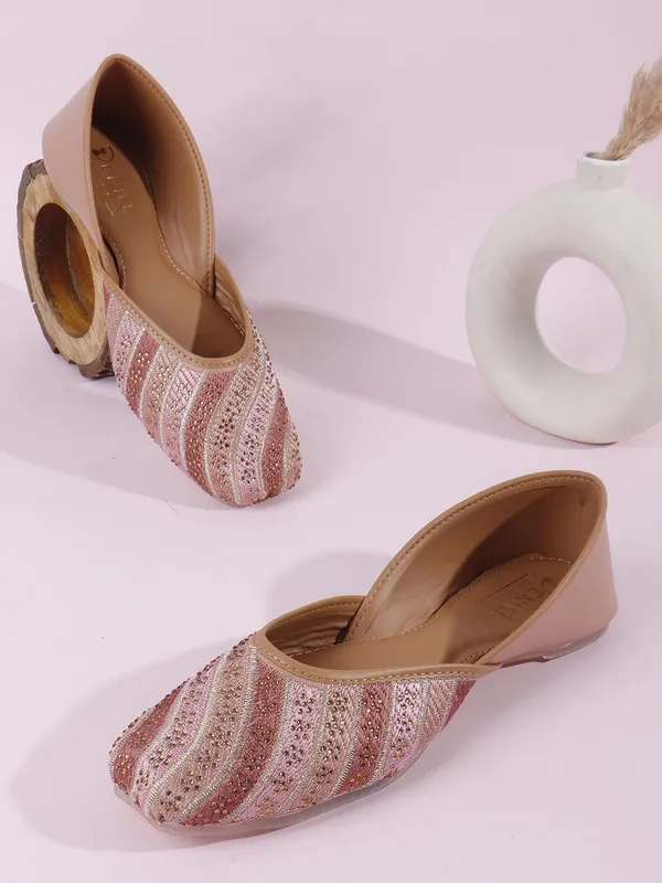 Pink_Synthetic_Leather_Wedding_Slip_On_Bellies_For_Women