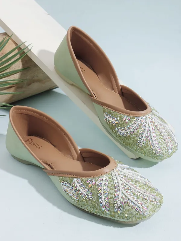Green_Synthetic_Leather_Party_Slip_On_Bellies_For_Women