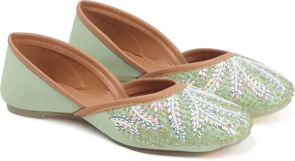 Green_Synthetic_Leather_Party_Slip_On_Bellies_For_Women