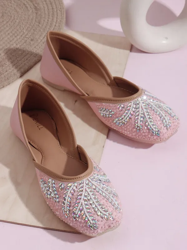 Pink_Synthetic_Leather_Party_Slip_On_Bellies_For_Women