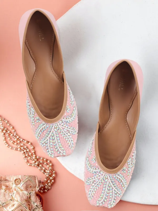 Pink_Synthetic_Leather_Party_Slip_On_Bellies_For_Women